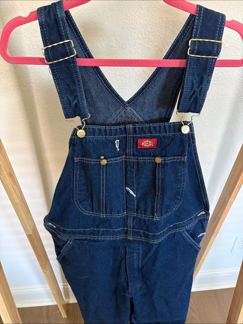 Dickies Navy Blue Denim Overalls with Brass Hardware